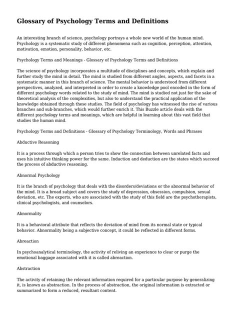 Glossary of Psychology Terms and Definitions .